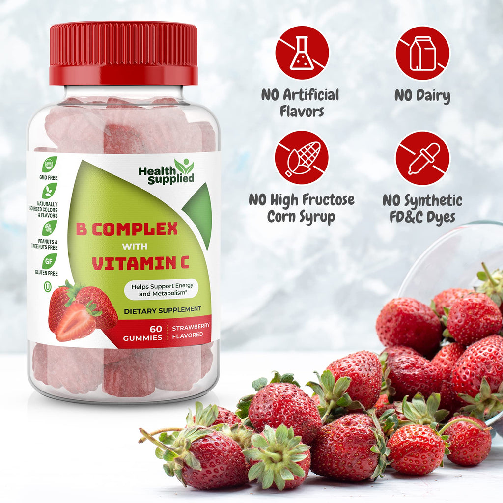 Health Supplied Strawberry Vitamin B Complex Gummies - 60 Count - image 3