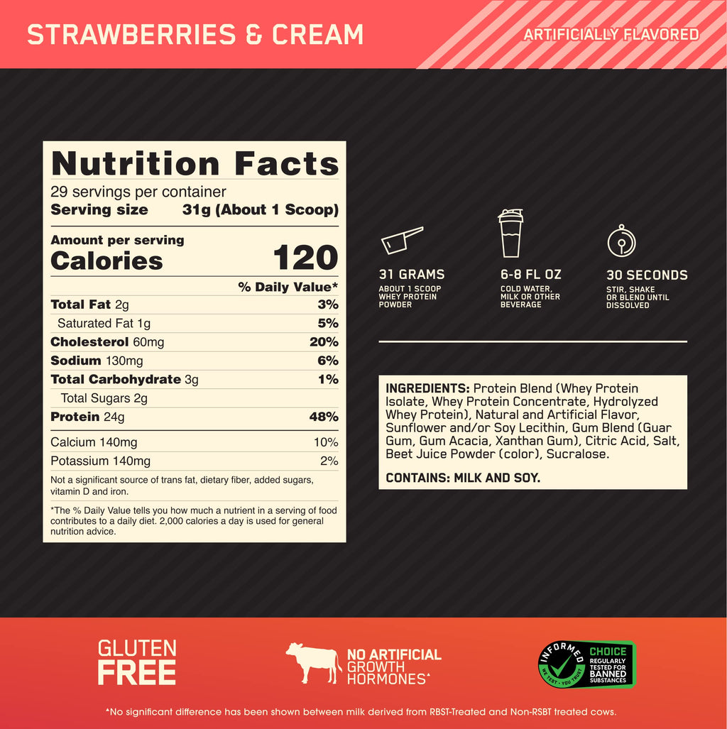 Optimum Nutrition Gold Standard 100% Whey Protein Powder, Strawberries & Cream - image 3
