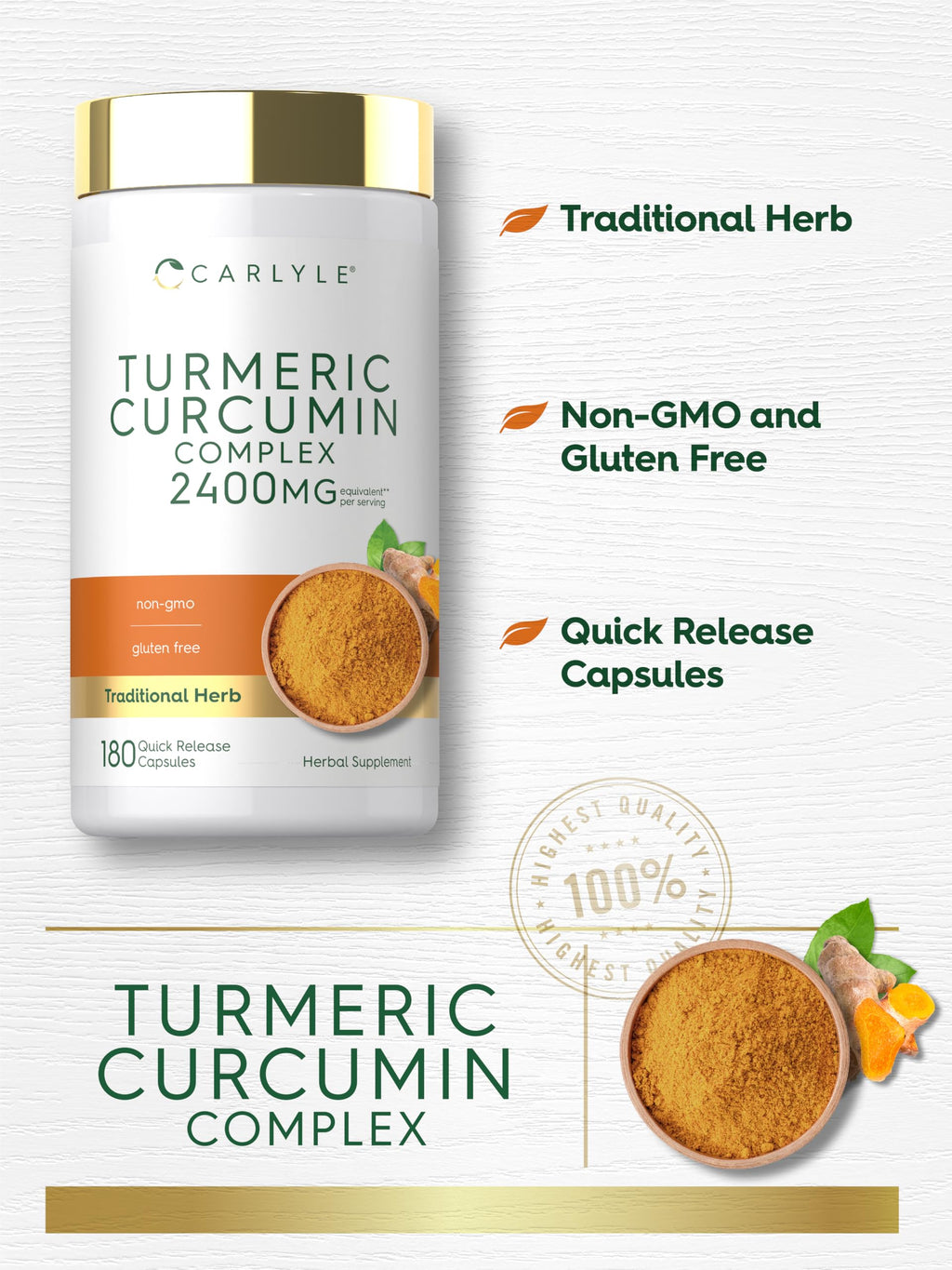 Carlyle Turmeric Curcumin Supplement - 180 Capsules - image 4