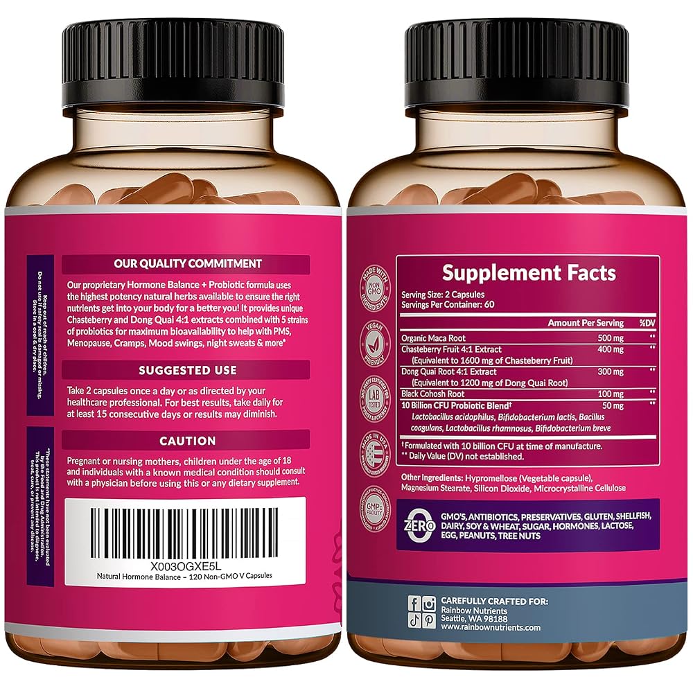 Rainbow Nutrients Hormone Balance + Probiotics for Women - 120 Capsules - image 7