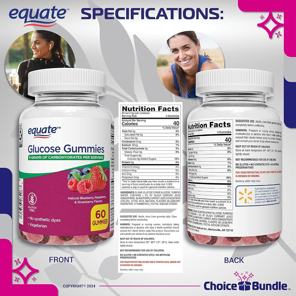 Choice Bundle Equate Glucose Gummies Berry Flavor - 120 Count - image 3