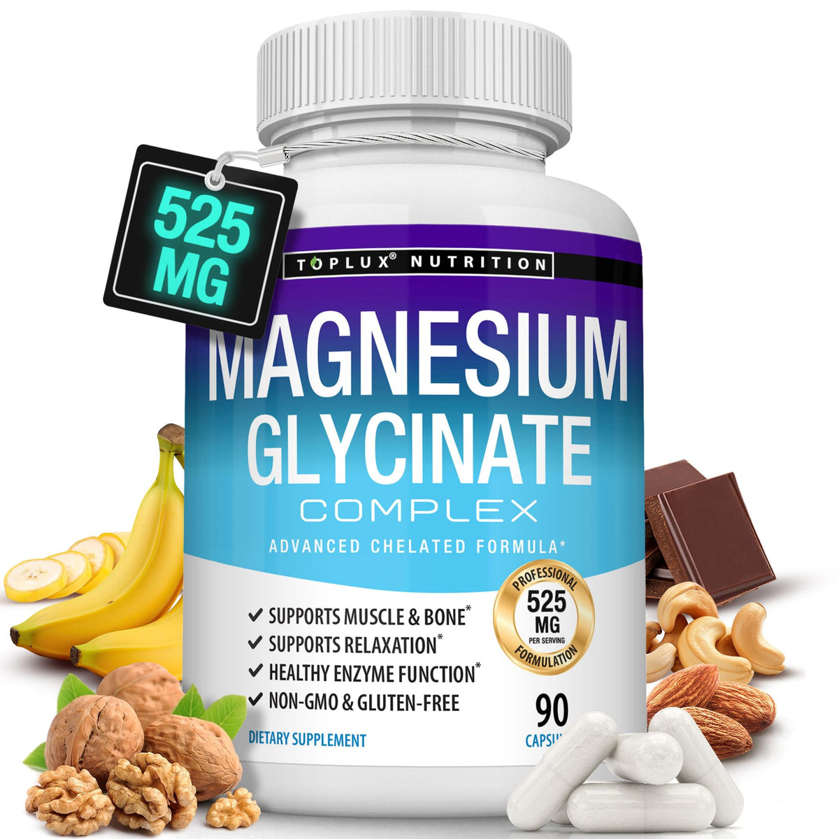 Toplux Magnesium Glycinate 525mg - 90 Capsules