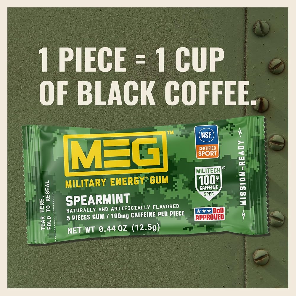 MEG Military Energy Gum Spearmint 100mg Caffeine - 24 Pack - image 6