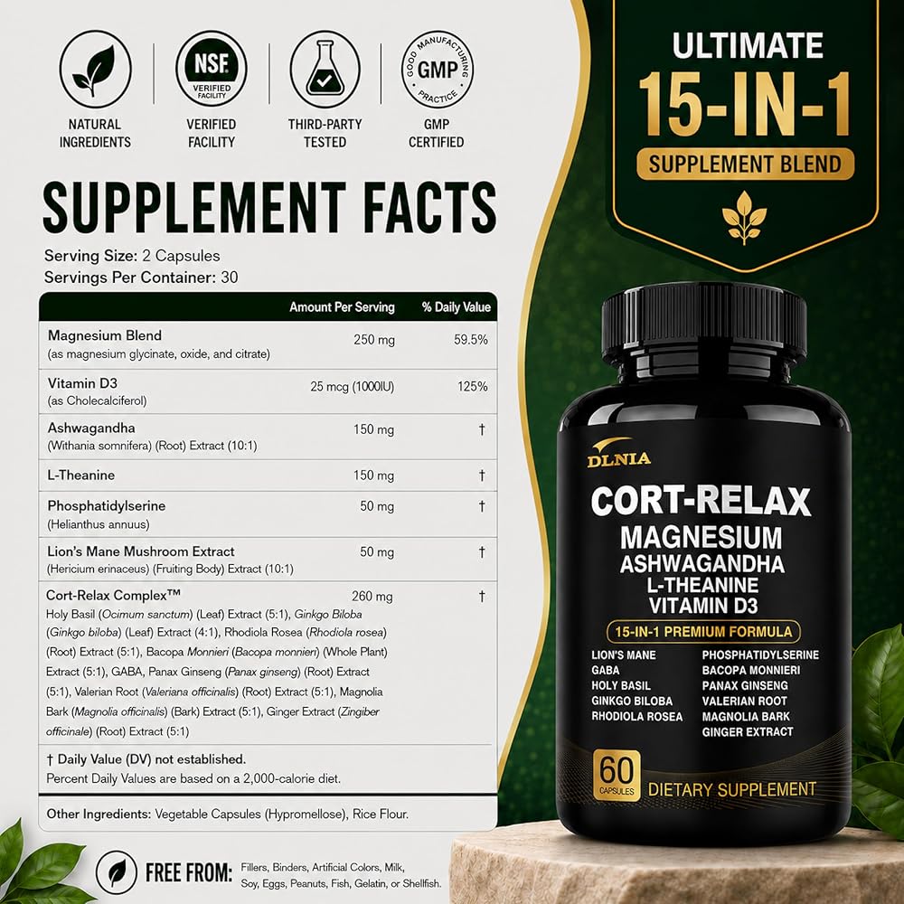 DLNIA Super Calm Cortisol Supplement with Magnesium Glycinate - 1 Count - image 8