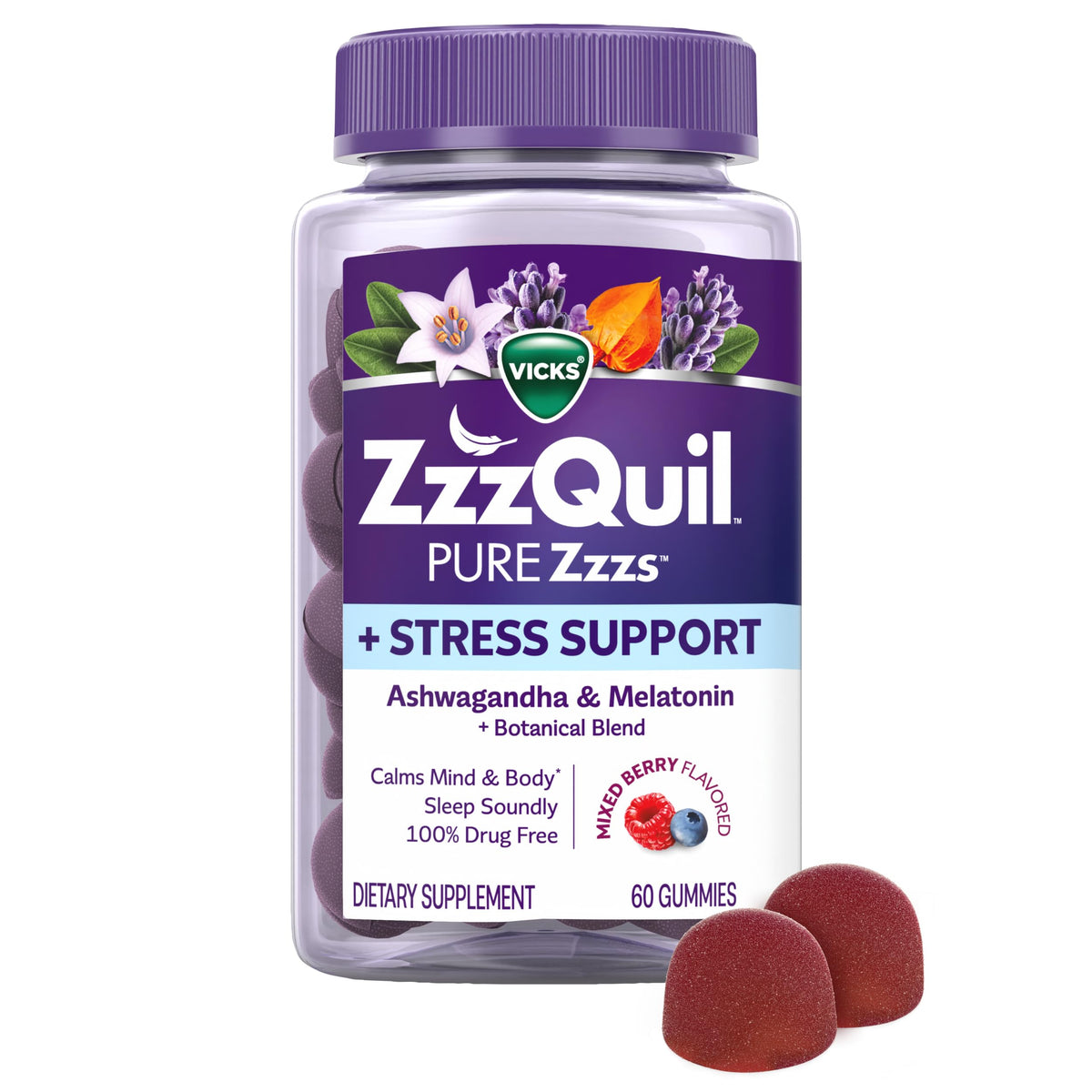 ZzzQuil PURE Zzzs De-Stress Melatonin Gummies - 60 Gummies