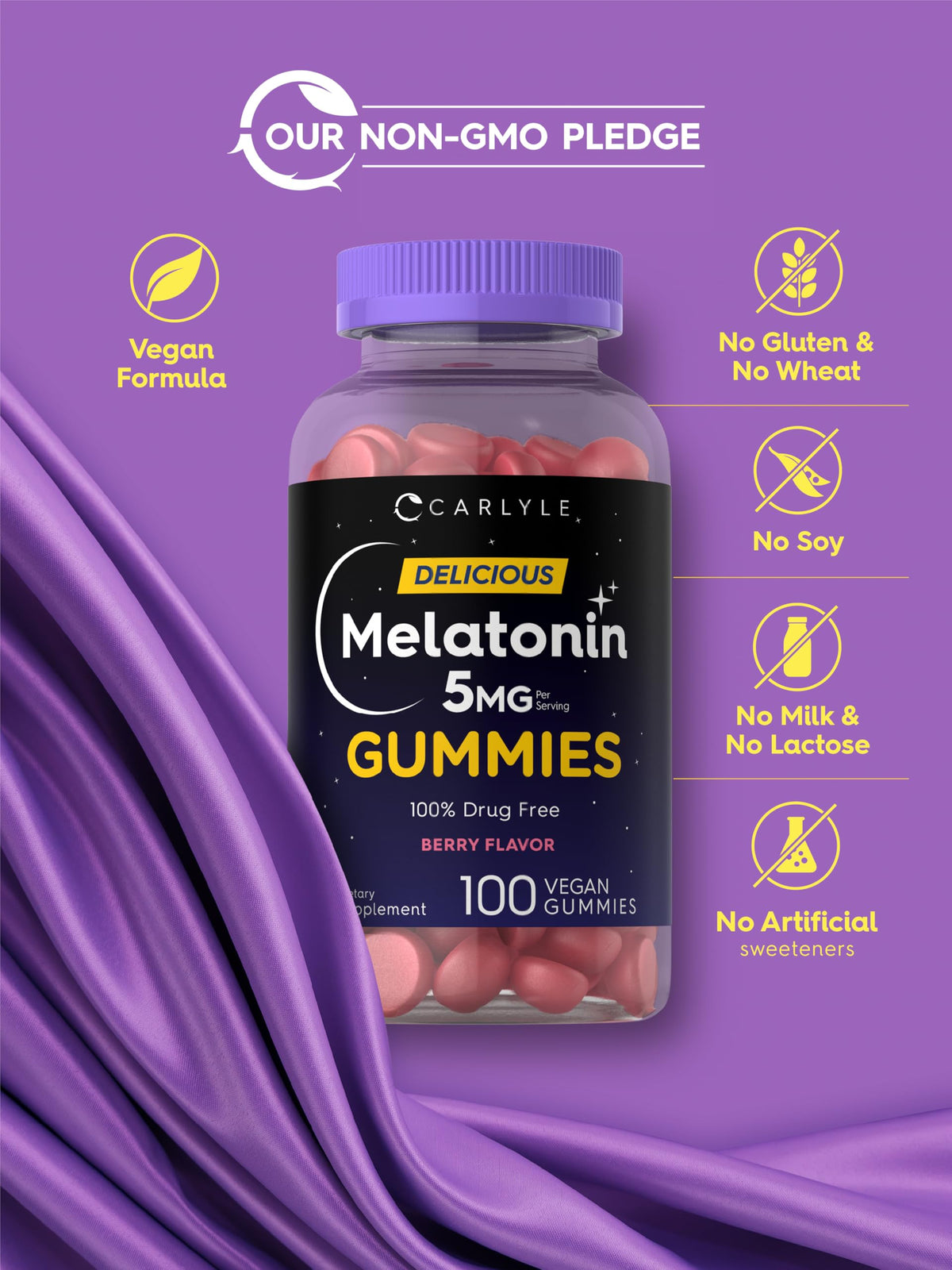 Carlyle Melatonin 5mg Gummies Berry Flavor - 100 Count - image 5