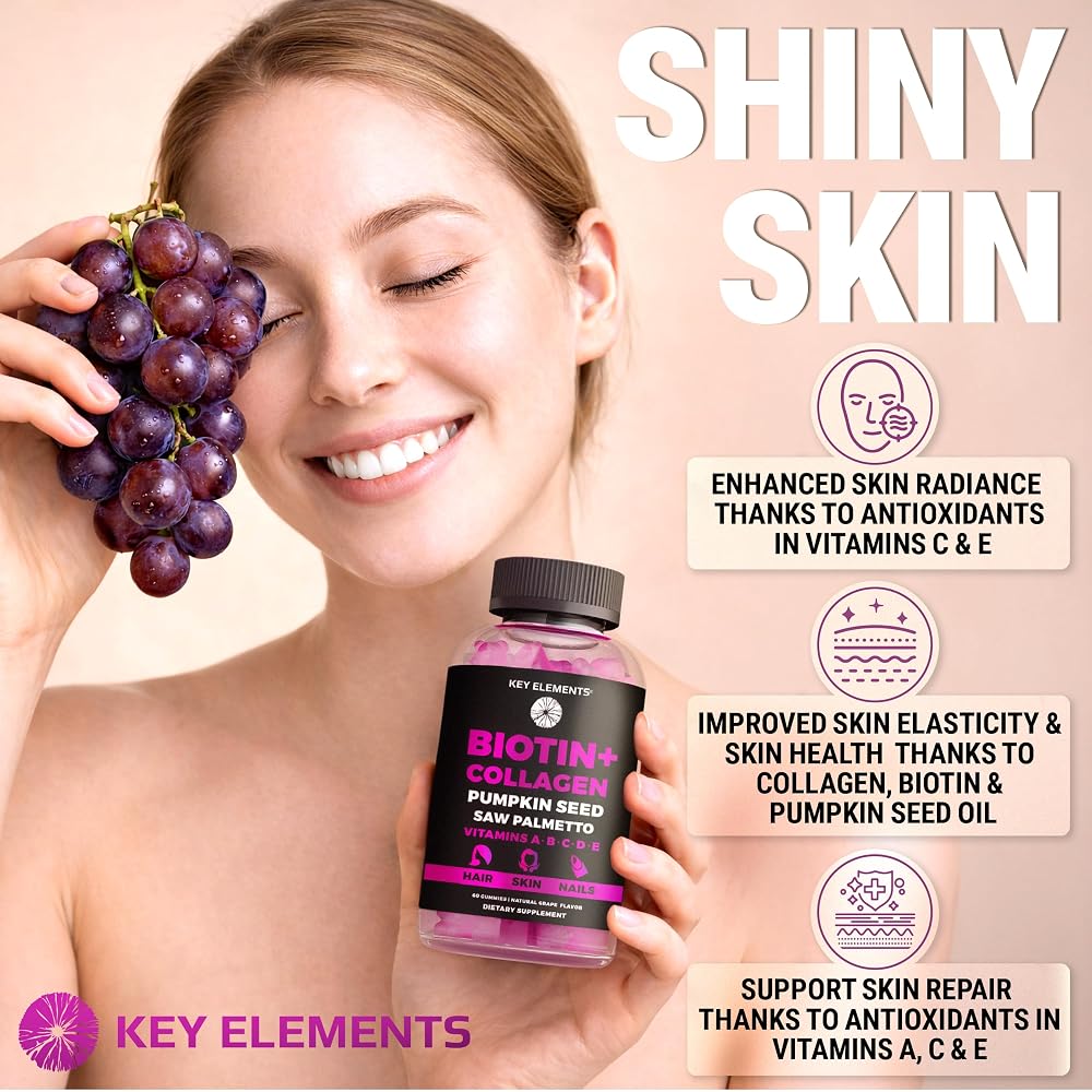 KEY ELEMENTS Hair Skin and Nails Biotin 10000mcg Gummies - 60 Count - image 3