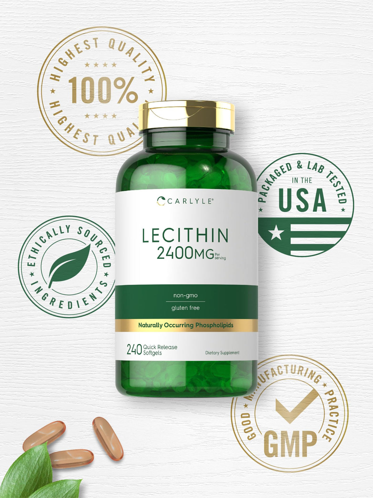 Carlyle Lecithin Soy Supplement 2400mg - 240 Softgels - image 5