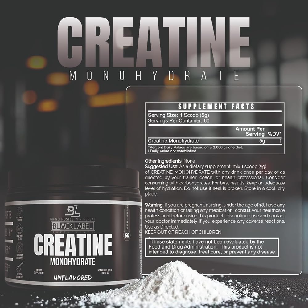 BLACKLABEL Creatine Monohydrate Powder Unflavored - 10.58 oz - image 2