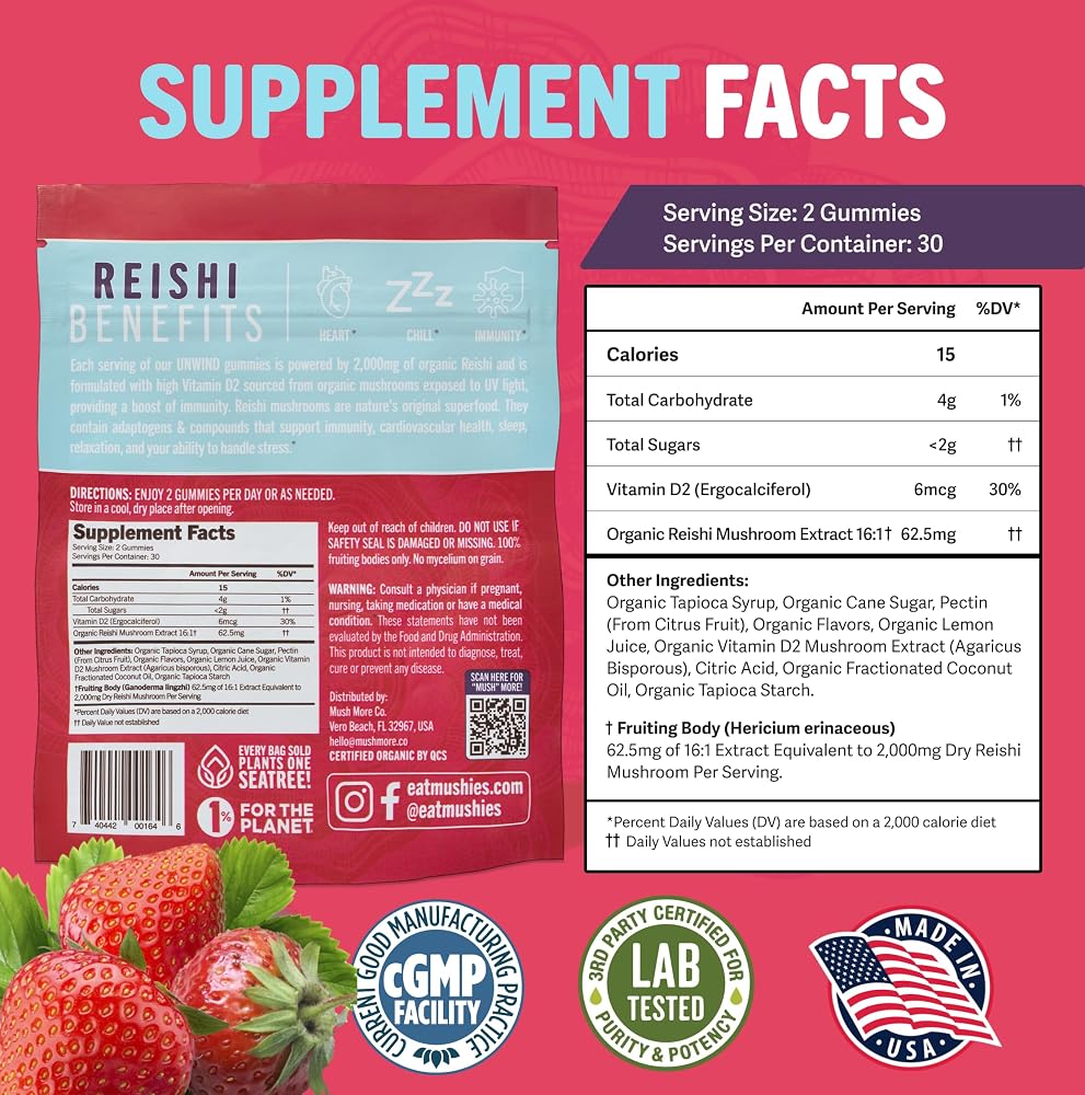 Mushie Organic Reishi Mushroom Gummies 2000mg - 60 Count - image 5