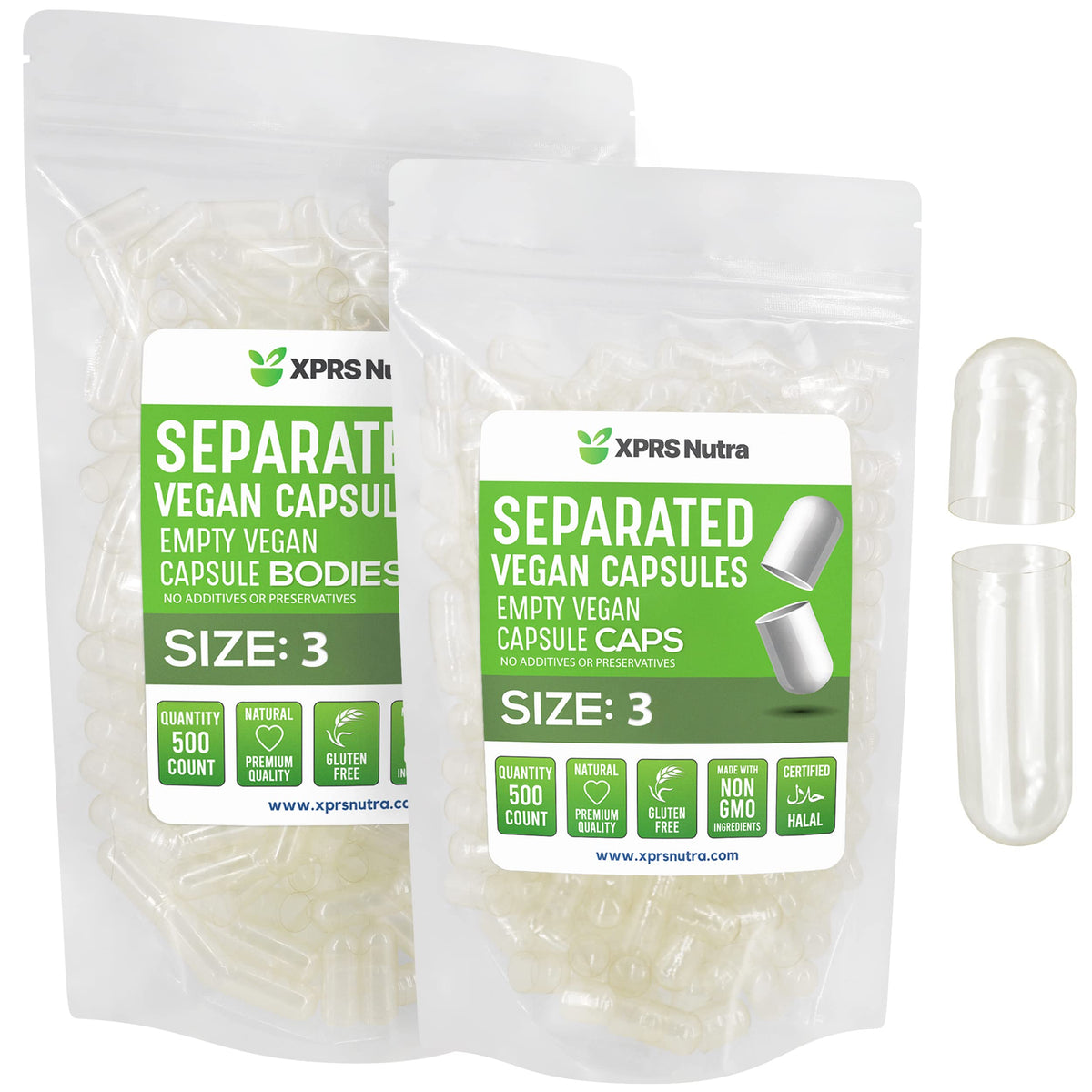 XPRS Nutra Vegan Size 3 Separated Capsules - Premium Empty Capsules