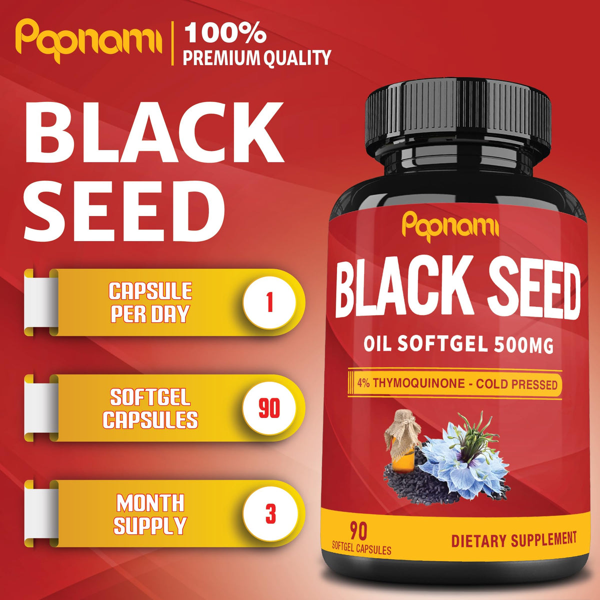 Papnami Premium Black Seed Oil Softgel - 90 Softgels - image 2