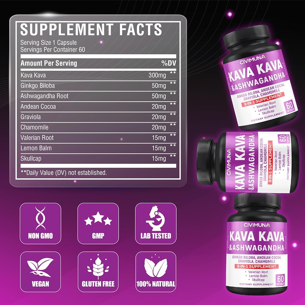 CIVIMUNA Kava Capsules with Ginkgo & Ashwagandha - 120 Capsules - image 3