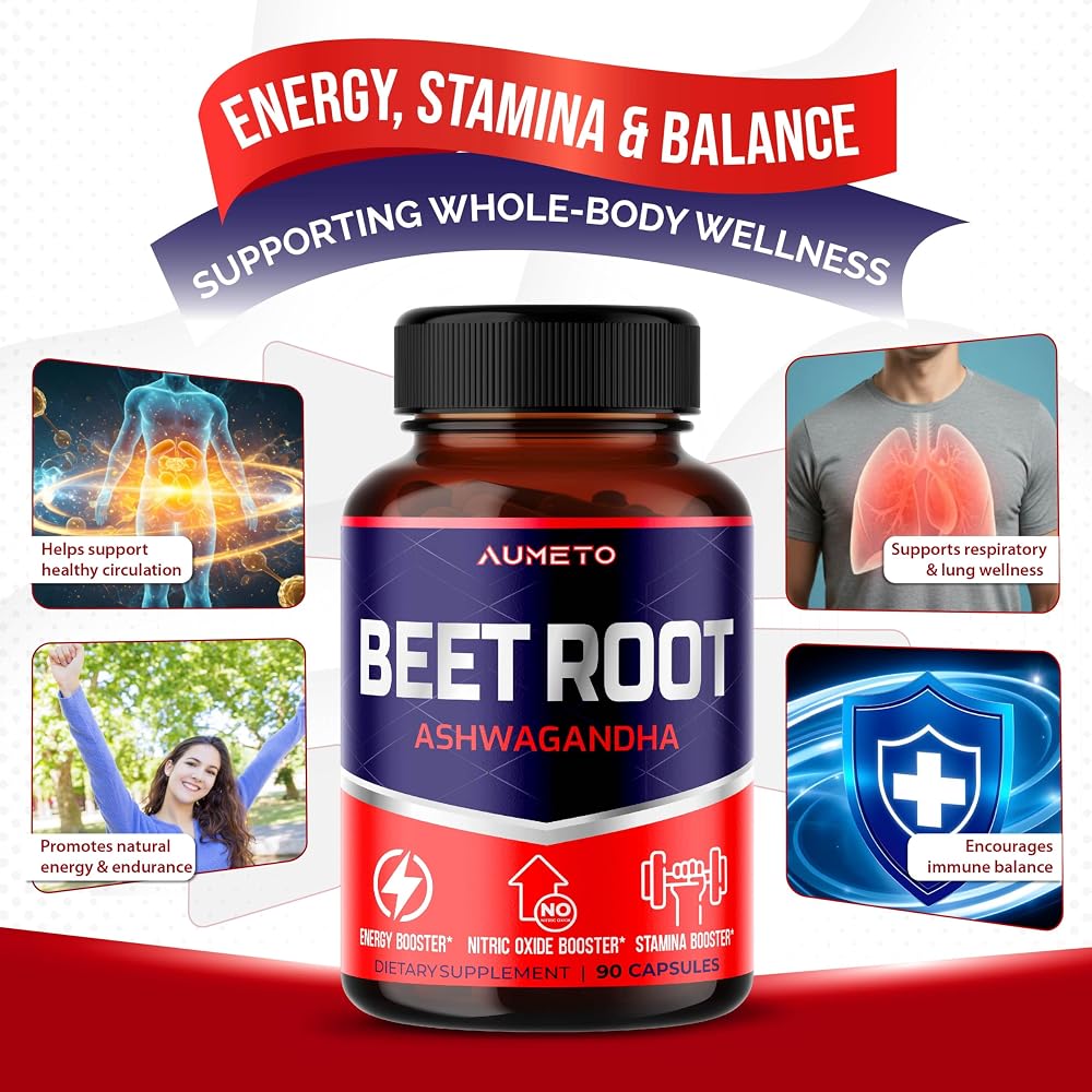 AUMETO Advanced Beet Root 9-in-1 with Ashwagandha & CoQ10 - 90 Capsules - image 4