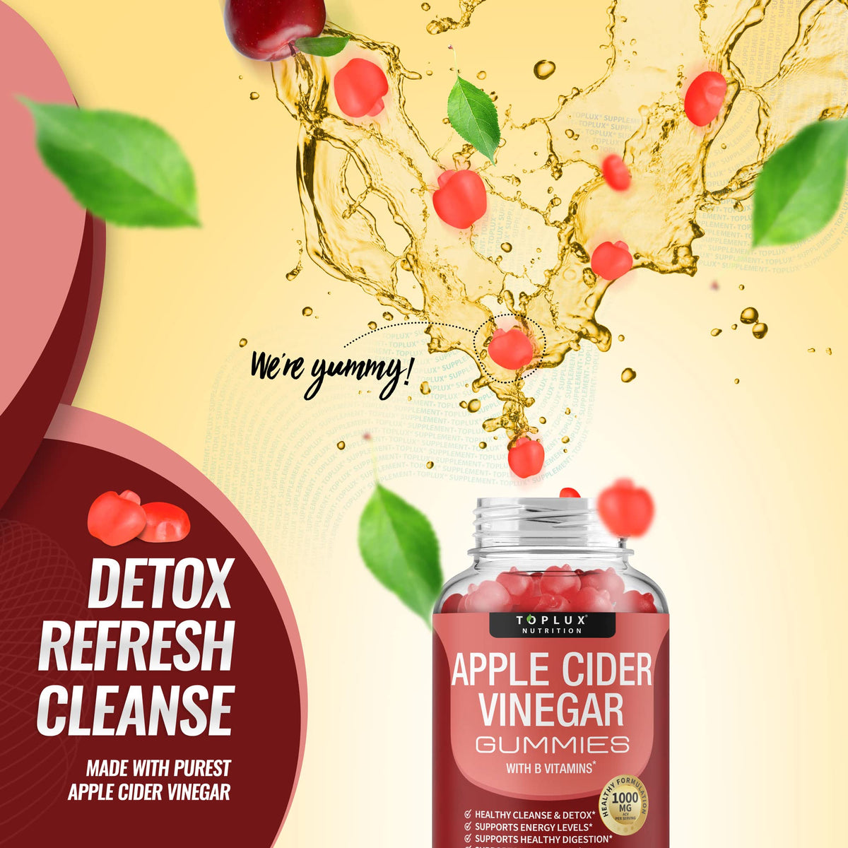Toplux Apple Cider Vinegar Gummies - 1000mg Organic ACV with The Mother