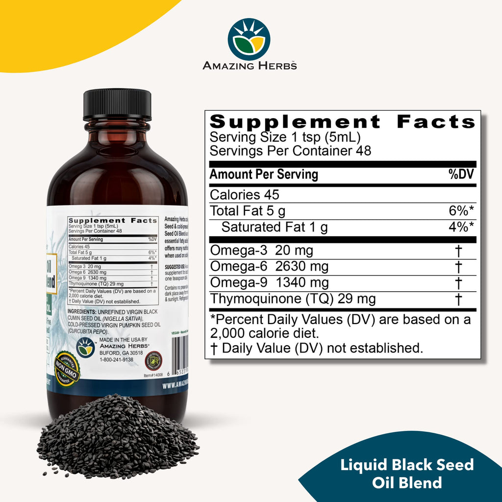 Amazing Herbs Black Seed and Pumpkin Seed Oil - 8 Fl Oz - image 2