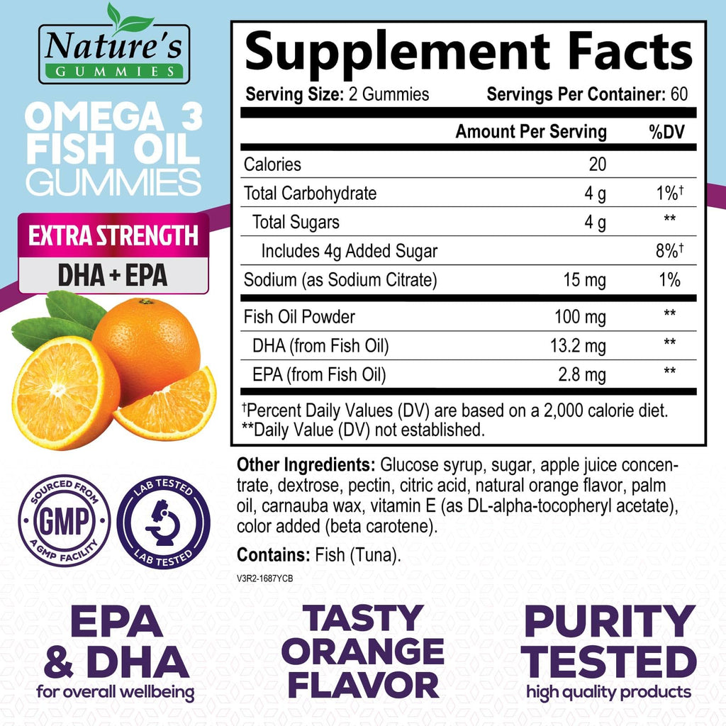 Nature's Nutrition Omega 3 Fish Oil Gummies - Extra Strength Omega-3