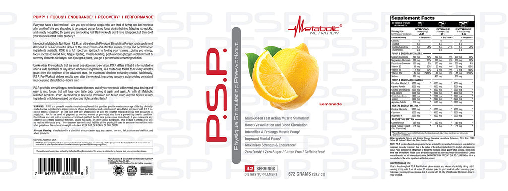 Metabolic Nutrition P.S.P. Physique Stimulating PreWorkout 672g Zero