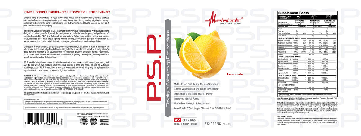 Metabolic Nutrition P.S.P. Physique Stimulating PreWorkout 672g Zero