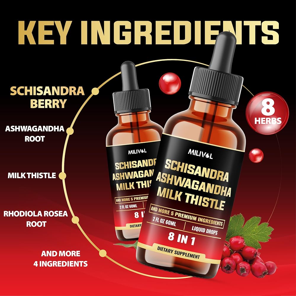 MILIVOL 8in1 Schisandra Berry Drops with Milk Thistle & Ashwagandha - 2 Fl Oz - image 3