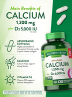 Nature's Truth Calcium 1200 mg Plus Vitamin D3 5000 IU - 120 Count - image 4