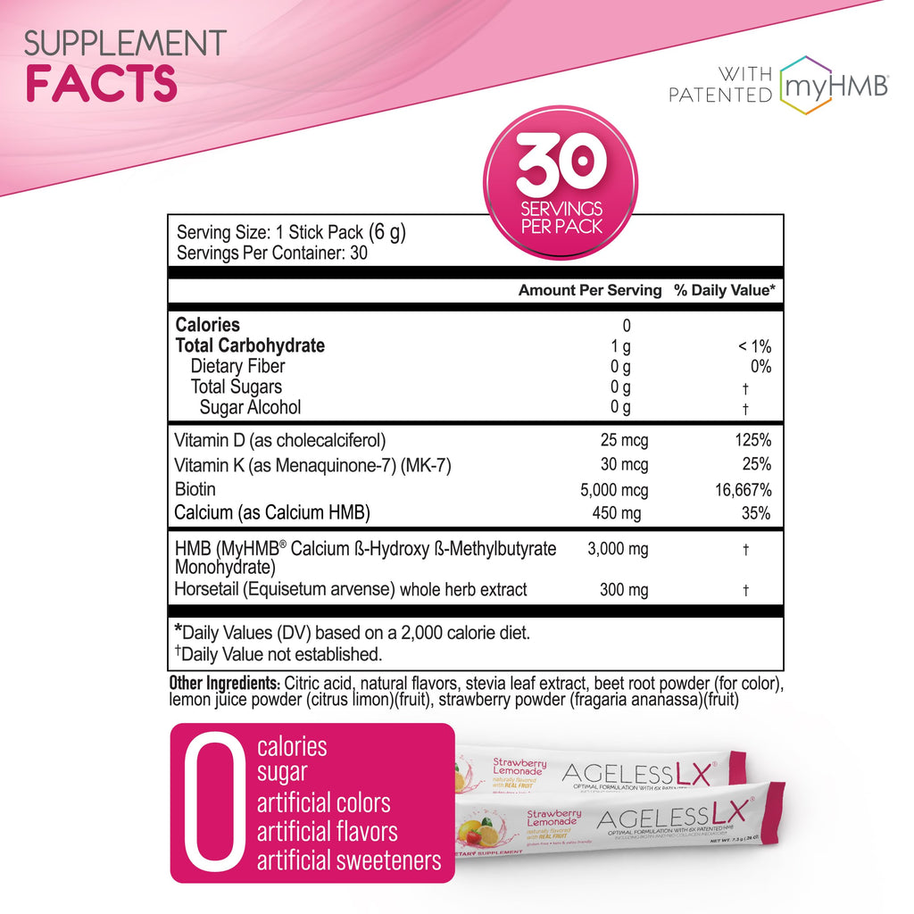 AgelessLX Powder Supplement for Women - with HMB Collagen Enhancer