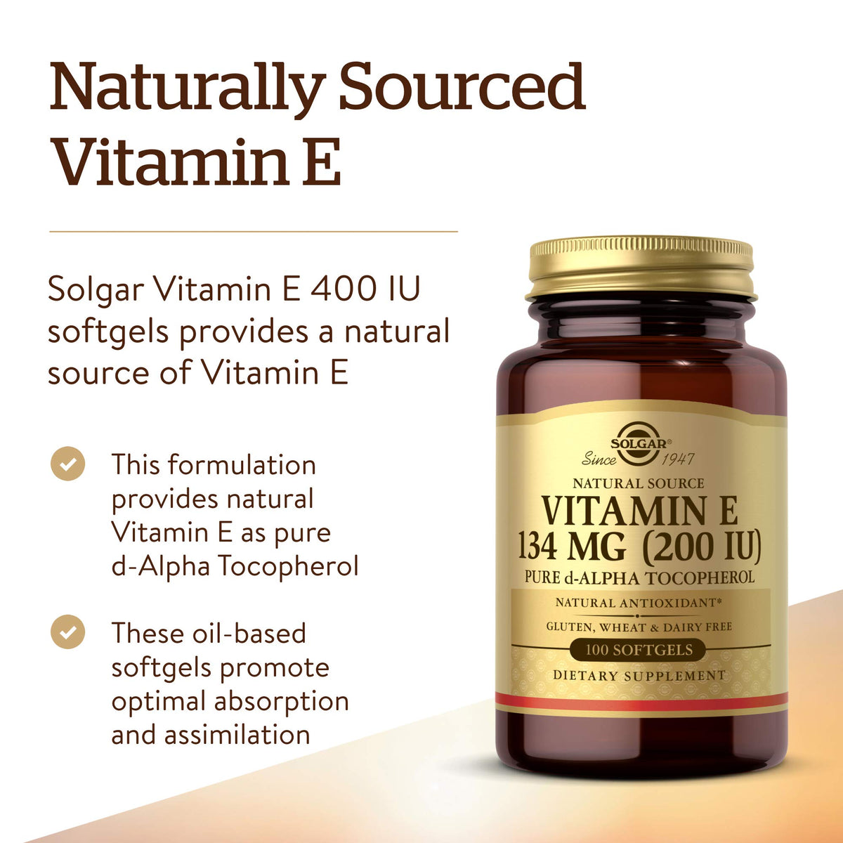Solgar Vitamin E 200 IU Alpha Antioxidant - 100 Softgels - image 3