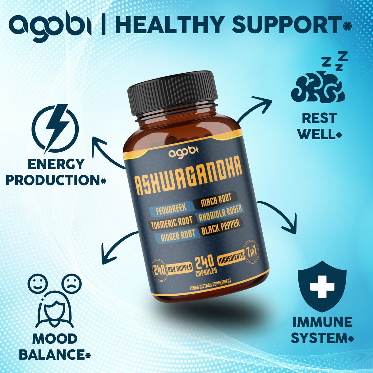 Agobi Ashwagandha 7-in-1 Herbal Supplement - 240 Capsules - image 5