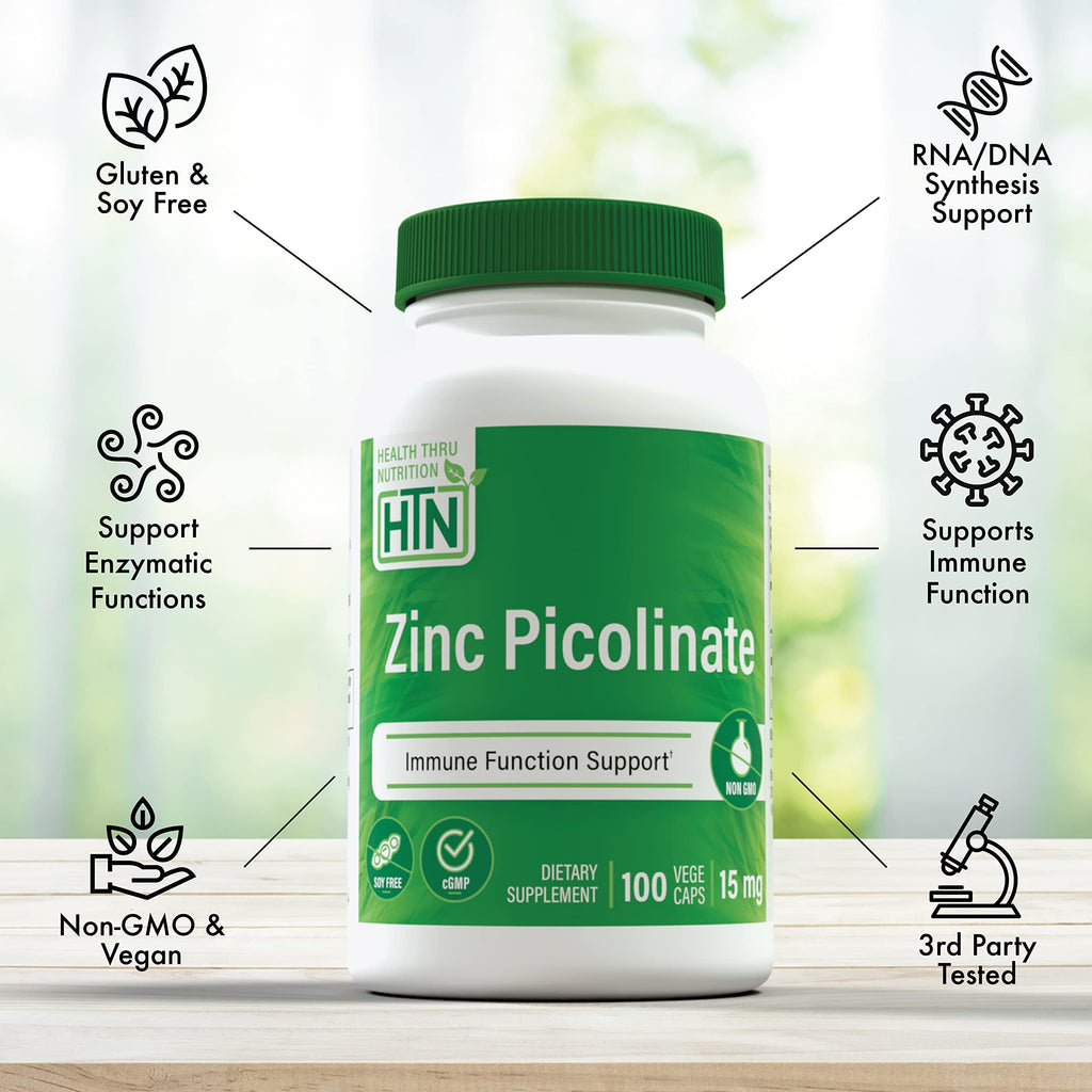 Health Thru Nutrition Zinc Picolinate 15mg - 100 Capsules - image 3