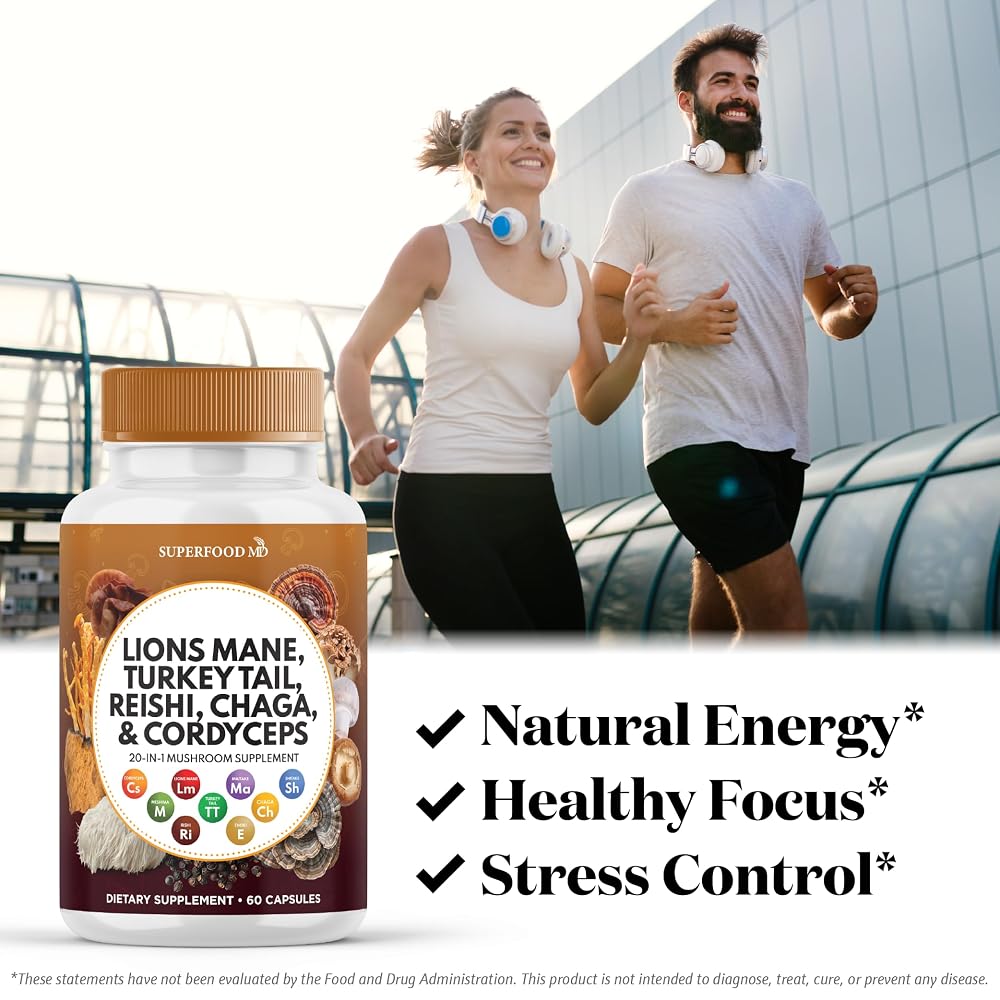 Superfood MD Lions Mane Mushroom Supplement with Turkey Tail Reishi