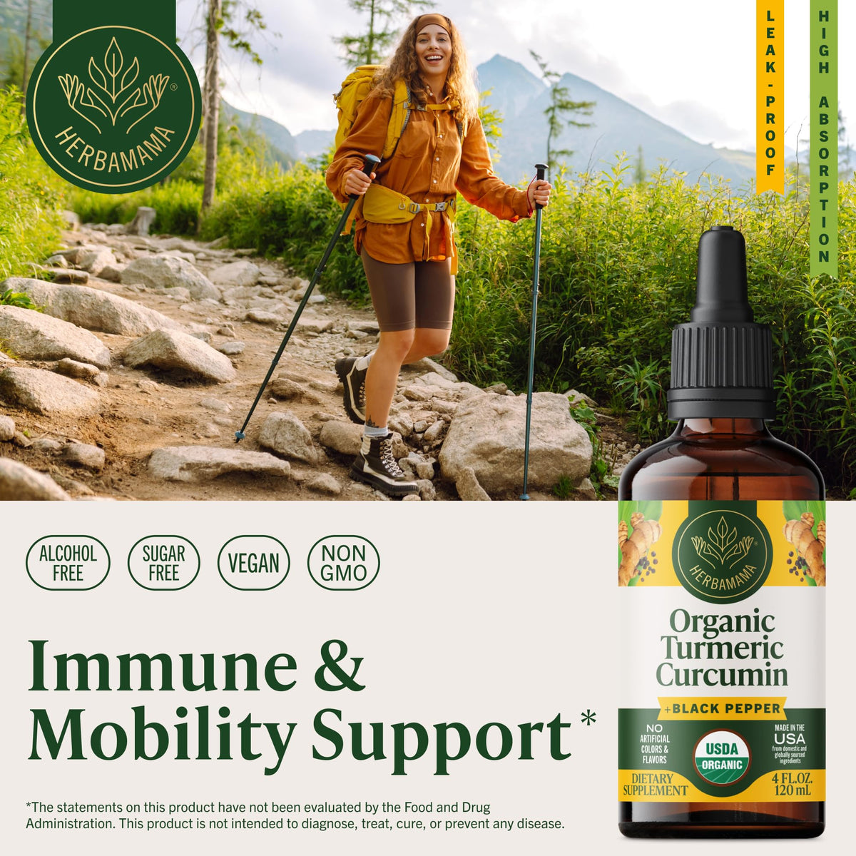 HERBAMAMA USDA Organic Turmeric Curcumin Supplement for Joint Support - 4 oz - image 2