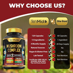 Tenmido Mushroom Complex Supplement 13-in-1 - 120 Capsules - image 4