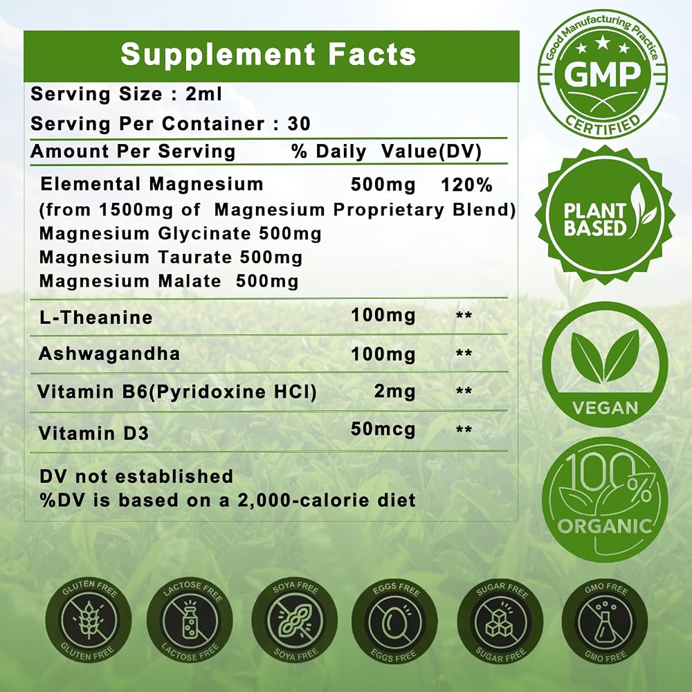 JINGYAT Magnesium Glycinate Liquid for Relaxation - 2 Fl Oz - image 6
