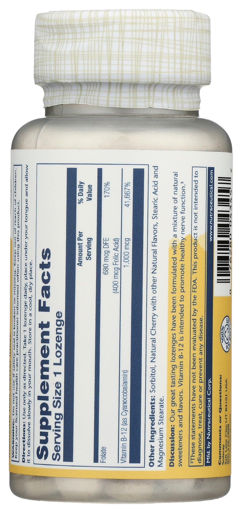 Solaray Vitamin B-12 1000mcg Lozenges Energy Support - 90 Count - image 4