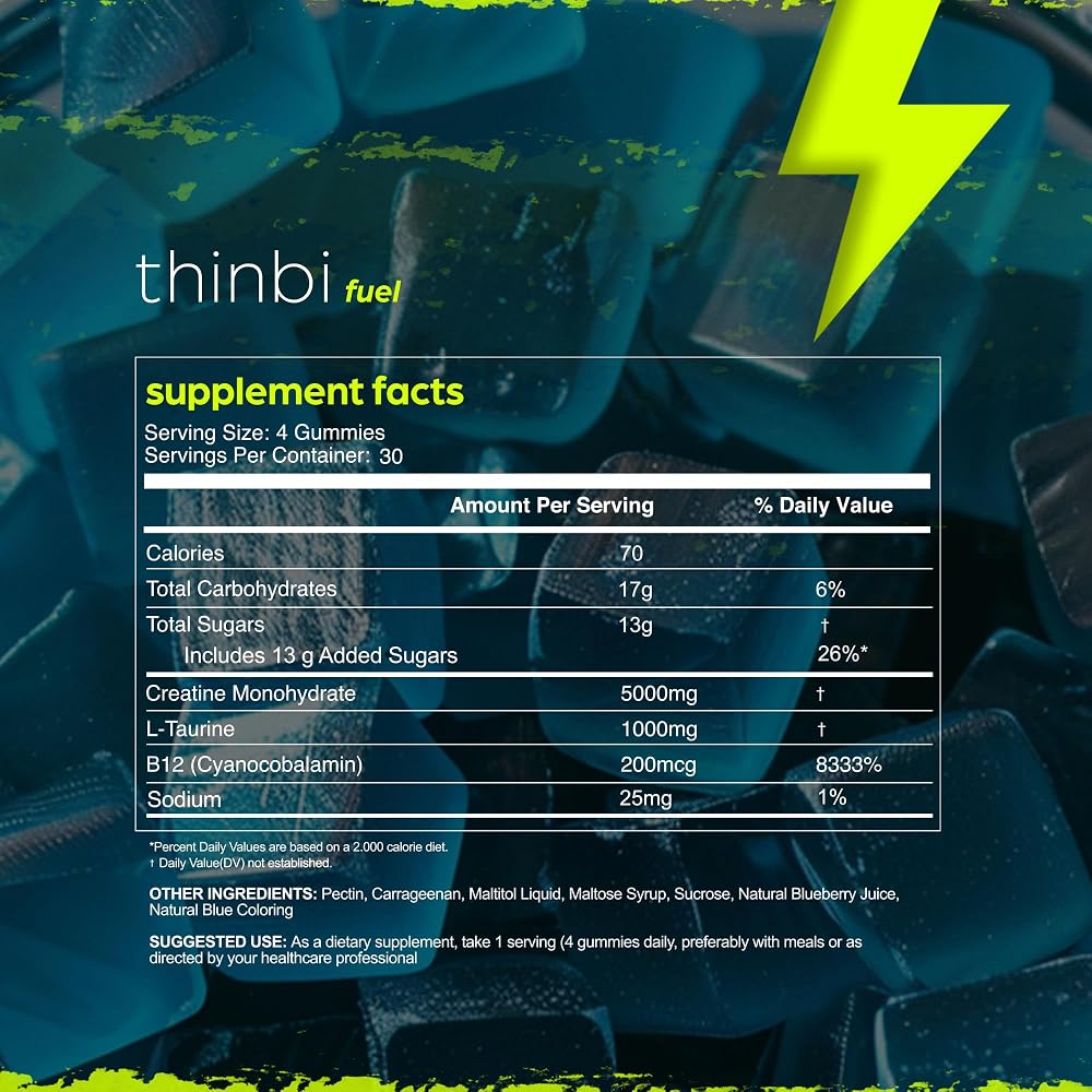 Thinbi Creatine Monohydrate Gummies with Taurine - 120 Count - image 10