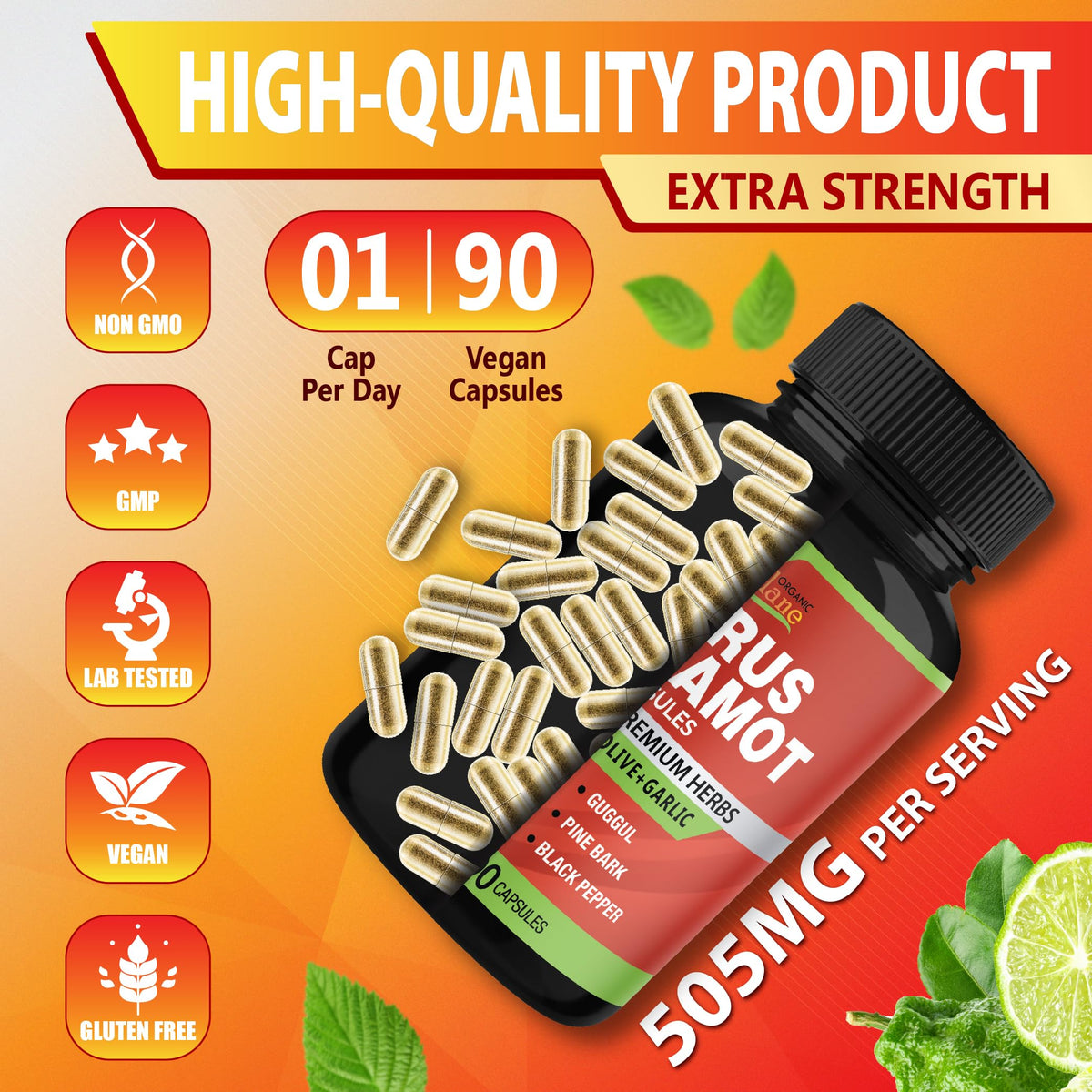 Organic Cadane Citrus Bergamot Supplement Extract - 90 Capsules - image 8