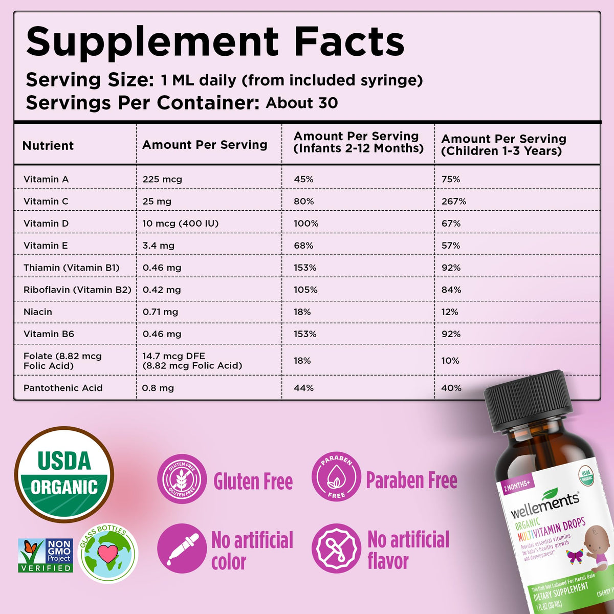 Wellements Organic Liquid Baby Multivitamin Drops Cherry - 1 Fl Oz - image 3
