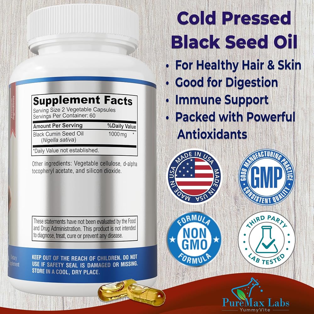 YUMMYVITE Black Seed Oil Capsules for Hair & Skin - 120 Softgels - image 2