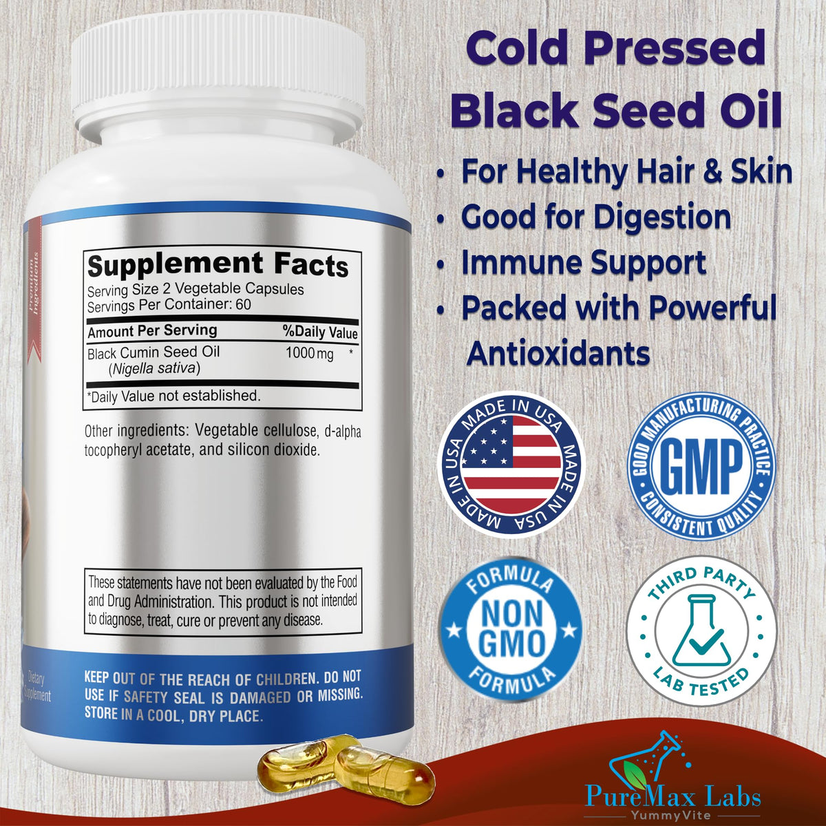 YUMMYVITE Black Seed Oil Capsules for Hair & Skin - 120 Softgels - image 2