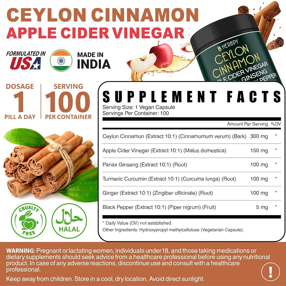Herbpy Ceylon Cinnamon 6in1 with Apple Cider Vinegar - 100 Capsules - image 6