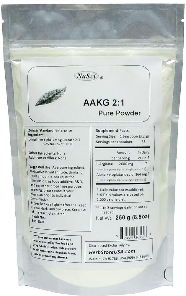 NuSci AAKG L-Arginine Alpha Ketoglutarate Powder - 250g