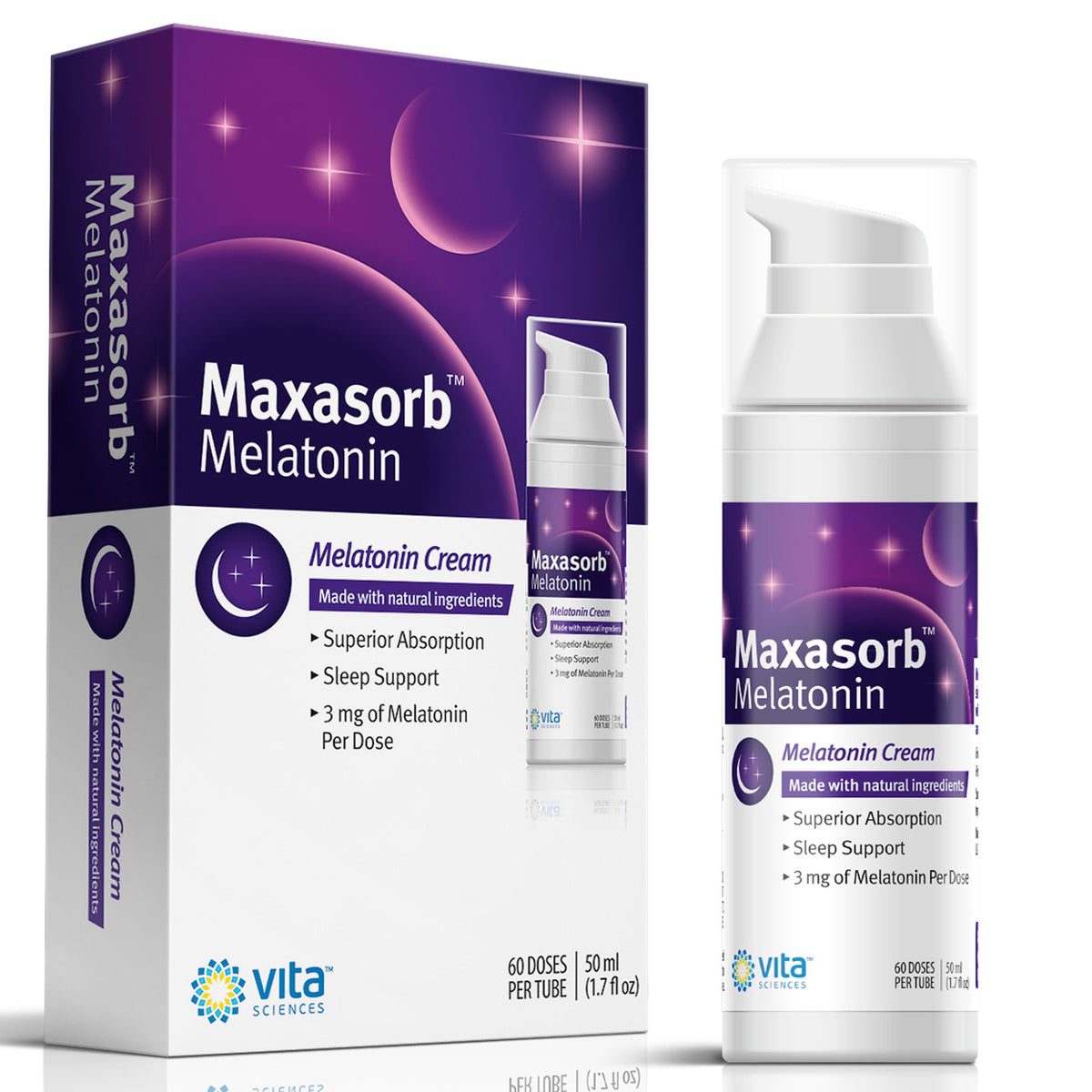 Vita Sciences Maxasorb Melatonin Cream 3 mg for Sleep - 1.7 Oz