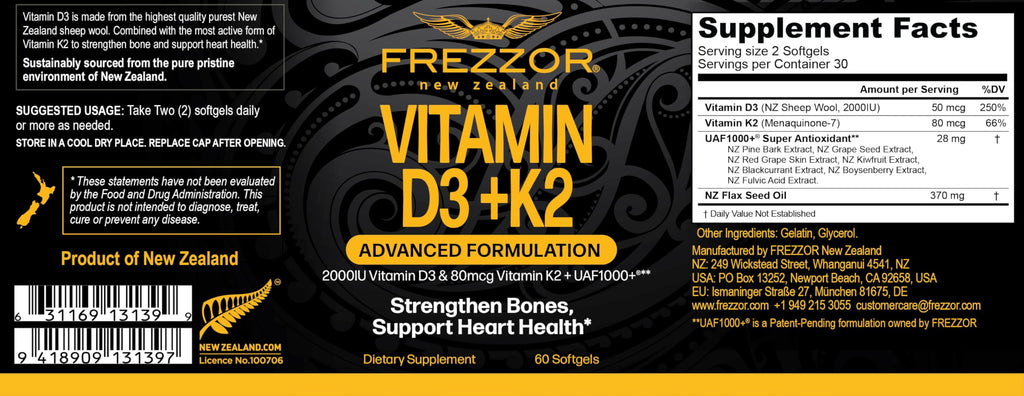 FREZZOR Vitamin D3 and K2 Softgels 2000 IU - 120 Softgels - image 2