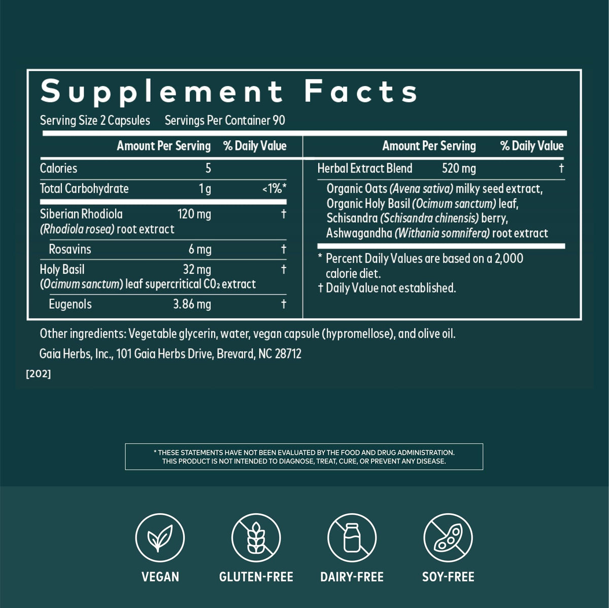 Gaia Herbs Adrenal Health Daily Support - 180 Vegan Capsules - image 2