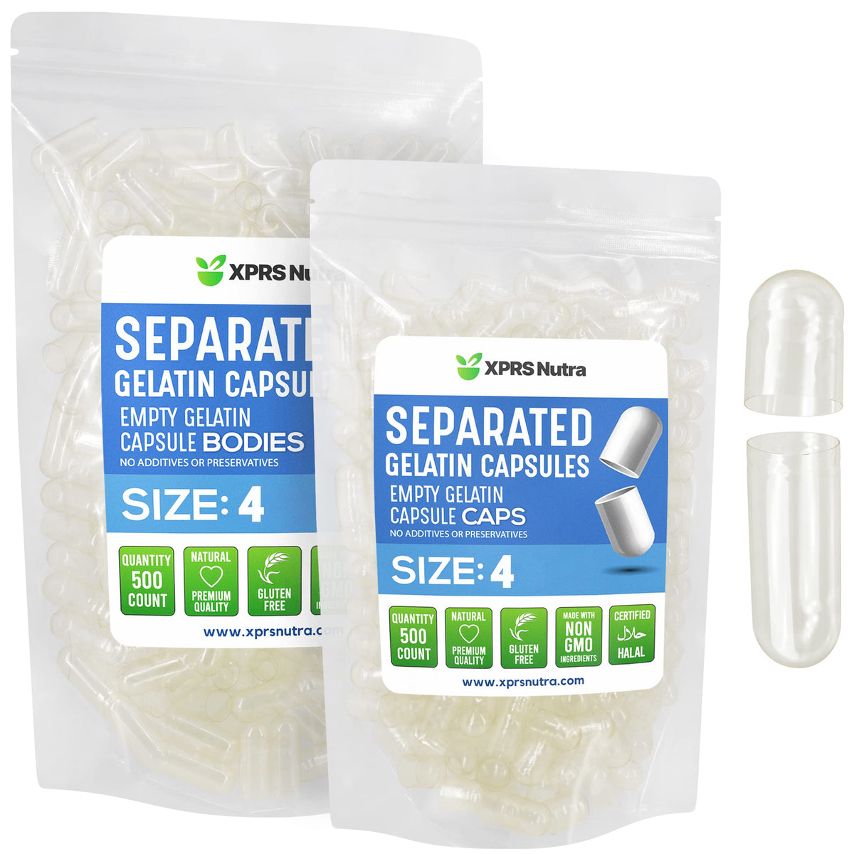 XPRS Nutra Gelatin Size 4 Separated Capsules - Small Empty Capsules