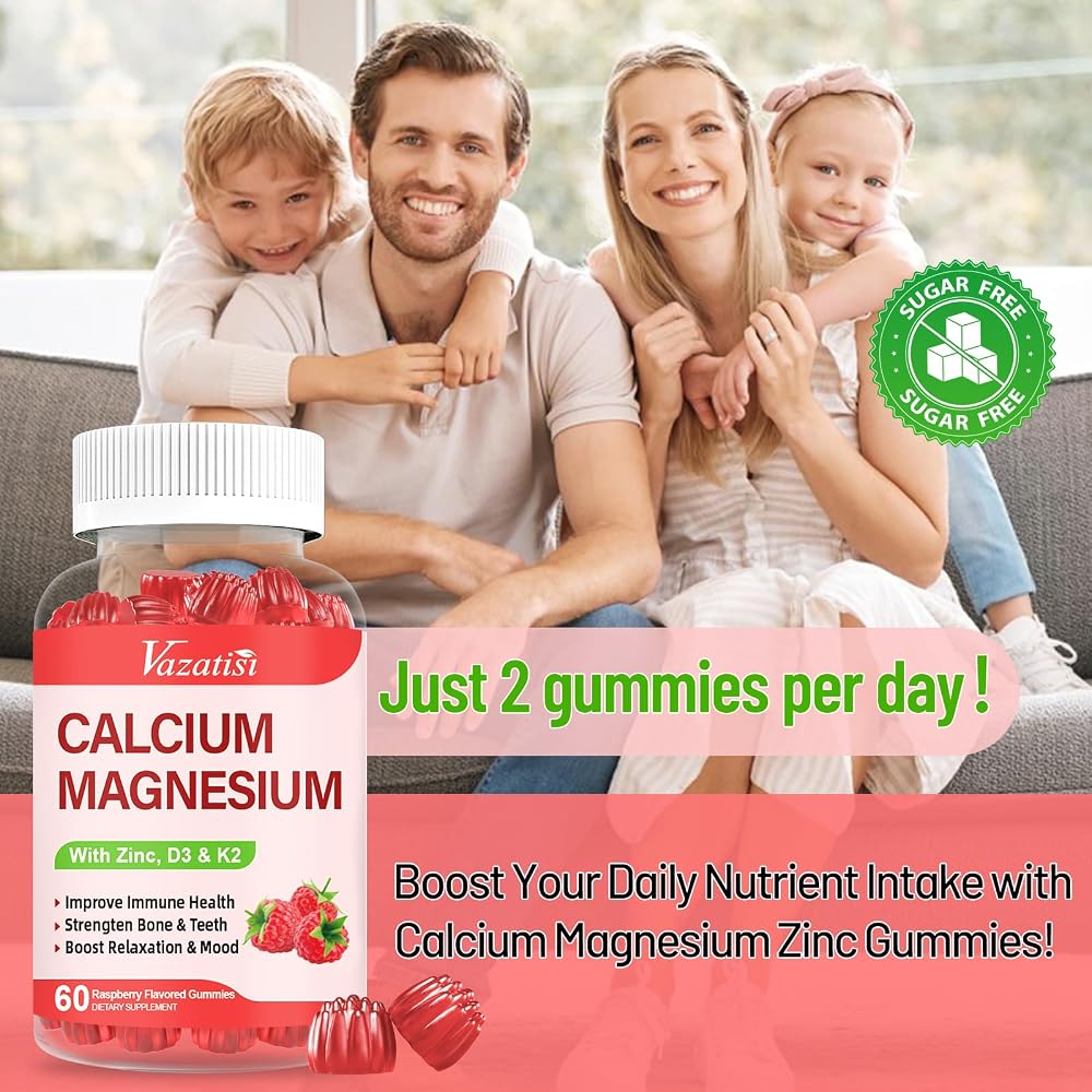 Vazatisi Calcium Magnesium Zinc Gummies with Vitamin D3 & K2 - 120 Gummies - image 5