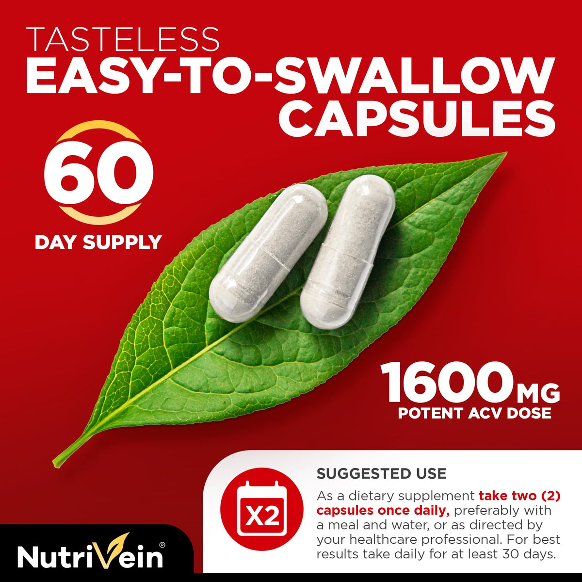 Nutrivein Apple Cider Vinegar 1600 mg - 120 Capsules - image 6