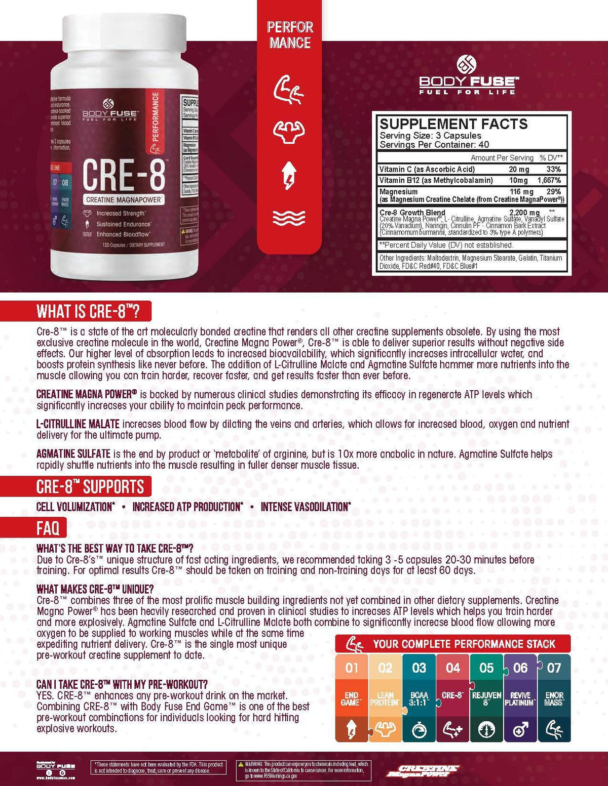 Body Fuse CRE-8 Creatine Strength & Endurance - 120 Capsules - image 5