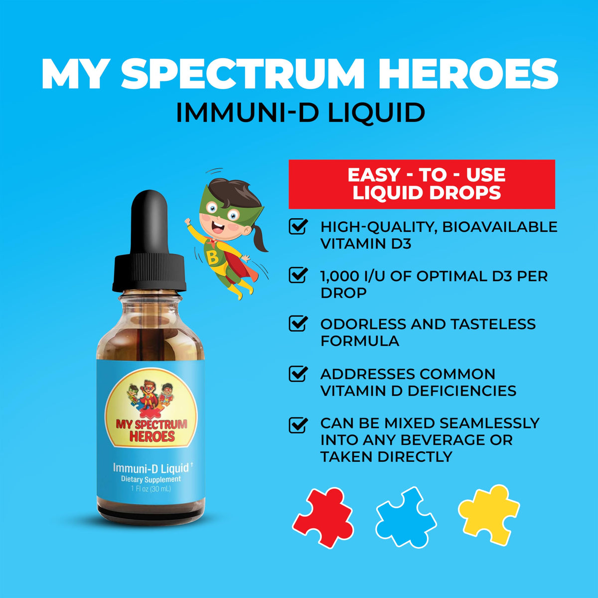 My Spectrum Heroes Immuni-D Vitamin D3 Liquid 1000 IU - 30 mL - image 2