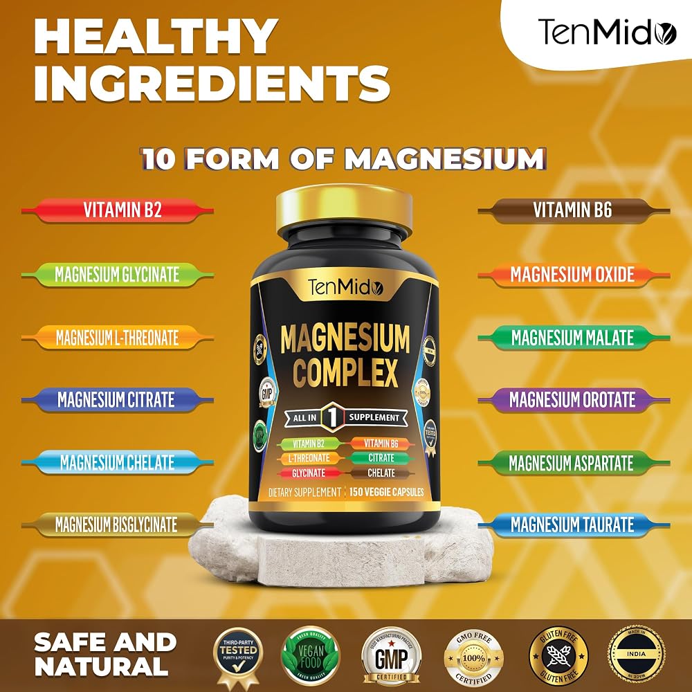 Tenmido Magnesium Complex 10 Forms - 150 Vegetarian Capsules - image 3